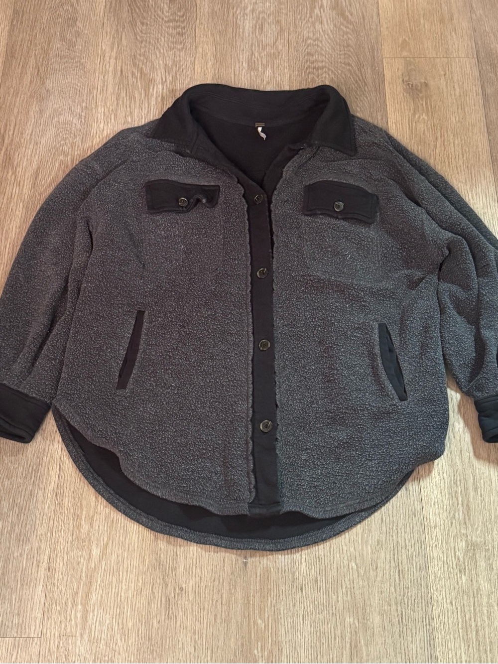 Free People We The Free Ruby Jacket Shacket Washed Black / Gray Fleece Sz M